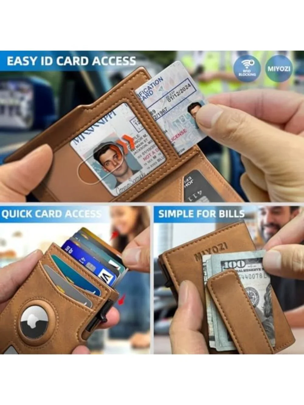 Slim RFID Blocking Wallet with Money Clip, Pop-Up Card Holder, Gift Box Included